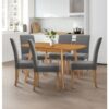 Hallowood Furniture Aston Extending Table and Chairs Set 6, Butterfly Table and Straight Back Chairs in Grey Fabric, Wooden Kitchen Table and Chairs,