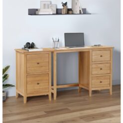 Hallowood Furniture Aston Office Desk and Filing Cabinet Set, Wooden Table with 3 Drawers and Cabinet with 2 Drawers, Vanity Desk, Bedroom Furniture,