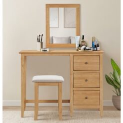 Hallowood Furniture Aston Single Pedestal Dressing Table, Wooden Table with 3 Drawers, Vanity Desk, Bedroom Furniture, Computer Desk for Home Office