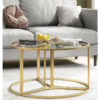 Hallowood Furniture - Bourton Golden Metal Coffee Table Set 3, Modern Table with Tinted Glass Top, Side Table with Power Coated Frame, Sofa Side