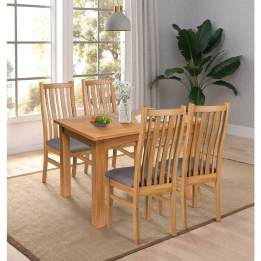 Hallowood Furniture - Camberley Oak Butterfly Dining Table and Chairs Set 4, Wooden Extending Dining Table and Chairs in Steel Grey Fabric Seats,