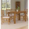 Hallowood Furniture - Camberley Oak Butterfly Extendable Dining Table and Chairs Set 4, Wooden Kitchen Table with Cross Back Chairs in Beige Fabric