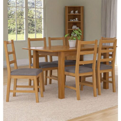 Hallowood Furniture - Camberley Oak Butterfly Extendable Dining Table and Chairs Set 6, Wooden Kitchen Table with Ladder Back Chairs in Light Grey