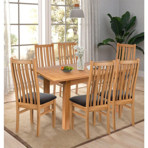 Hallowood Furniture - Camberley Oak Butterfly Extending Dining Table and Chairs Set 6, Wooden Kitchen Table and Chairs in Brown Bonded Leather Seats,