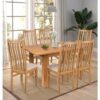 Hallowood Furniture - Camberley Oak Butterfly Extending Dining Table and Chairs Set 6, Wooden Kitchen Table with Oak Chairs in Beige Fabric Seats,