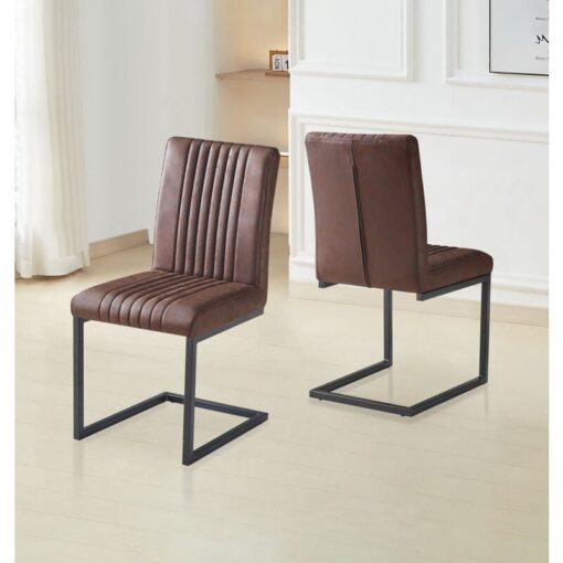 Hallowood Furniture - Cullomption Dining Chairs Set of 2, Brown Leather Effect Fabric Chair with Black Metal Legs, Faux Leather Chair, Kitchen Chairs