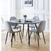 Hallowood Furniture - Cullompton Large Black Dining Room Set of 4, 120cm Round Table Wooden Effect Top and Grey Fabric Chairs, Kitchen Table and