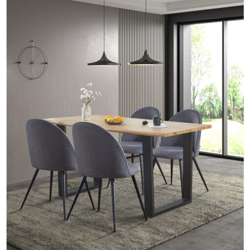 Hallowood Furniture - Cullompton Large Dining Table and Chairs Set 4, Live Edge Effect Kitchen Table with U-Shaped Legs, and Dark Grey Curved Back