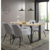 Hallowood Furniture - Cullompton Large Dining Table and Chairs Set 4, Live Edge Effect Kitchen Table with U-Shaped Legs, and Grey Armed Chairs,