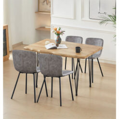 Hallowood Furniture Cullompton Large Dining Table and Chairs Set 4, Live Edge Effect Top Kitchen Table (120cm) and Dark Grey Fabric Dining Chairs,