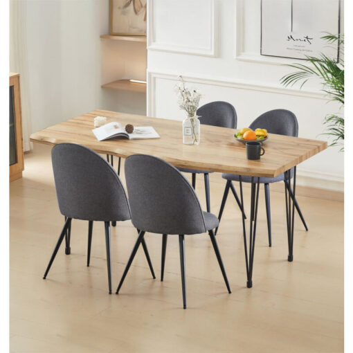 Hallowood Furniture - Cullompton Large Dining Table and Chairs Set 4, Live Edge Effect Top Kitchen Table (160cm) and Dark Grey Fabric Dining Chairs,