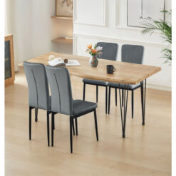 Hallowood Furniture - Cullompton Large Dining Table and Chairs Set 4, Live Edge Effect Top Kitchen Table (160cm) and Light Grey Faux Leather Dining