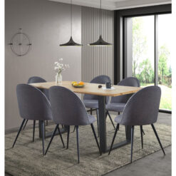 Hallowood Furniture - Cullompton Large Dining Table and Chairs Set 6, Live Edge Effect Kitchen Table with U-Shaped Legs, and Dark Grey Curved Back