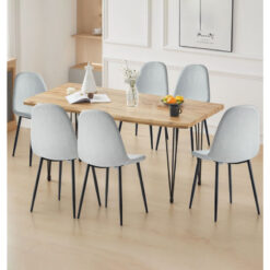 Hallowood Furniture - Cullompton Large Dining Table and Chairs Set 6, Live Edge Effect Top Rectangular Dining Table (160cm) and Silver Grey Fabric