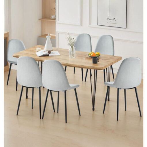 Hallowood Furniture - Cullompton Large Dining Table and Chairs Set 6, Live Edge Effect Top Rectangular Dining Table (160cm) and Silver Grey Fabric