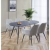 Hallowood Furniture Cullompton Large Dining Table and Chairs Set of 4, Grey Marble Effect Oval Dining Table and Grey Fabric Arm Chairs, Dining Table