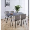 Hallowood Furniture - Cullompton Large Dining Table and Chairs Set of 4, Grey Marble Effect Oval Dining Table and Light Grey Leather Effect Chairs,