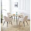 Hallowood Furniture Cullompton Large Round Dining Table Set of 4, Light Oak Effect Top & Cream Fabric Chairs - 1.2m Kitchen Table and Chairs for