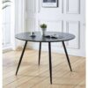 Hallowood Furniture - Cullompton Large Round Dining Table, Wooden Effect Top and Black Metal Legs, Black Dining Table, Wooden Dining Table, 120cm