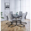 Hallowood Furniture - Cullompton Large Round Dining Table and Chairs Set of 6, Grey Marble Effect Top Dining Table with High Backrest Grey Fabric