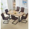 Hallowood Furniture Cullompton Large Wooden Dining Table and Chairs Set 6, Live Edge Effect Dining Table with Black U Shaped Legs & Brown Chairs,