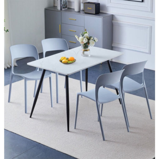 Hallowood Furniture - Cullompton Marble Effect White Dining Table and Chairs Set of 4, Large Dining Table (120cm) and Grey Stackable Plastic Chairs,