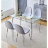 Hallowood Furniture - Cullompton Rectangular Glass Dining Table and Fabric Chair Set of 4, Small Table and Grey Chairs with Metal Legs, Kitchen Table