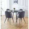 Hallowood Furniture - Cullompton Round Dining Table and Chairs Set 4, Black Dining Table with Curved-back Grey Chairs, Large Dining Table and Fabric