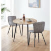 Hallowood Furniture - Cullompton Small Dining Table and 2 Chairs, Round Dining Table with Oak Effect Top and Grey Faux Leather Chairs, Space Saving