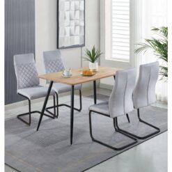 Hallowood Furniture Cullompton Small Dining Table and Chairs Set 4, Rectangular Oak Effect Top Kitchen Table with High Back Grey Dining Chairs,