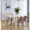 Hallowood Furniture Cullompton Small Dining Table and Chairs Set 4, White Marble Effect Dining Table (120x70cm) and Light Brown Fabric Chairs with