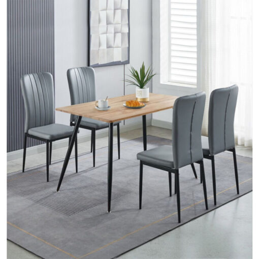 Hallowood Furniture - Cullompton Small Rectangular Dining Table and Chairs Set 4, Oak Effect Top Kitchen Table with Faux Leather Grey Dining Chairs,