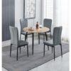 Hallowood Furniture - Cullompton Small Round Dining Table and Chairs Set 4, Wooden Dining Table with Oak Effect Top and Grey Faux Leather Chairs,