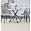 Hallowood Furniture - Cullompton Small Table and Chairs Set 2, Round Table (90cm) with White Marble Effect Top and Grey Fabric Chairs with Black