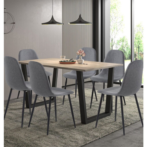 Hallowood Furniture - Dudley Dining Table and Chairs Set 6, Large Dining Table with Black u Shaped Legs (1.5m) and Dark Grey Fabric Chairs, Dining