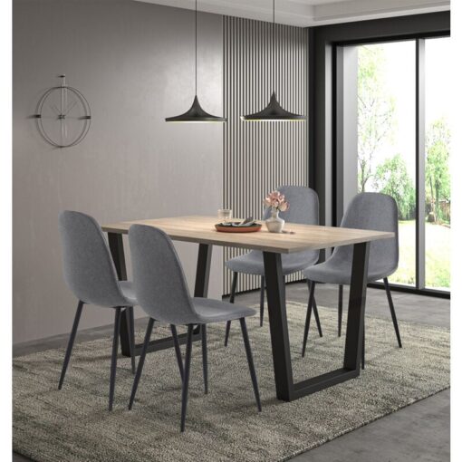 Hallowood Furniture - Dudley Large Dining Table and Chairs Set 4, Dinner Table (150cm) with Chunky u Shaped Metal Legs & Dark Grey Fabric Chairs,