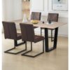 Hallowood Furniture Dudley Large Dining Table and Chairs Set 4, Kitchen Table with U Shaped Metal Legs (150cm) and Deluxe Leather Effect Chairs,