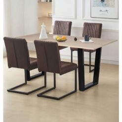 Hallowood Furniture Dudley Large Dining Table and Chairs Set 4, Kitchen Table with U Shaped Metal Legs (150cm) and Deluxe Leather Effect Chairs,