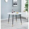 Hallowood Furniture Finley Round Dining Table, Small Table with White Marble Effect Top and Black Metal Legs, Dining Table, Kitchen Table, Wood &