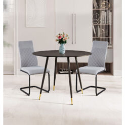 Hallowood Furniture - Finley Small Round Dining Table and Chairs Set of 2, Black Kitchen Table and High Back Light Grey Chairs, Dining Room Set for