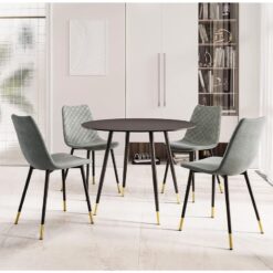 Hallowood Furniture - Finley Small Table and Chairs Set 4, Round Dining Table in Black Finish & 4 Velvet Chairs with Metal Legs, Dining Table and