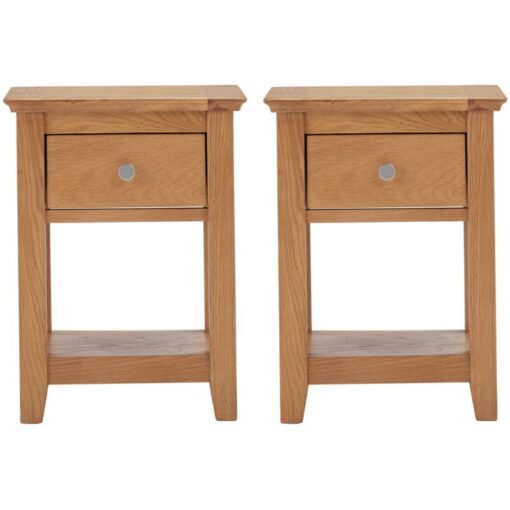 Hallowood Furniture - Hallowood Oak Furniture Hereford Lamp Table Set of 2, Bedside Table, Small Coffee Table with Shelf and Drawer, Sofa Table,