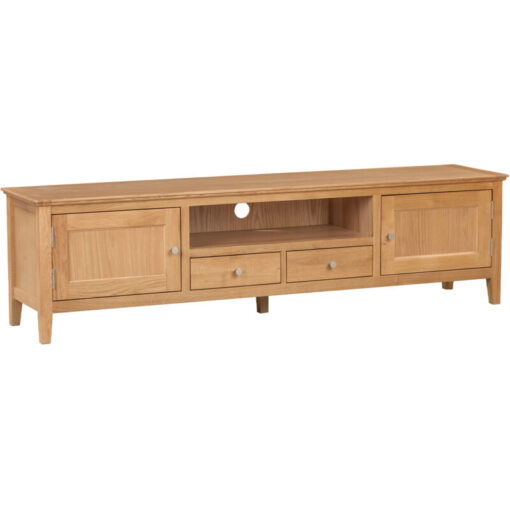 Hallowood Furniture - Hereford Oak Long tv Unit with 2 Drawers & Cupboards, tv Stand Cabinet with Storage, Large Light Oak Wooden tv Stand, tv Media