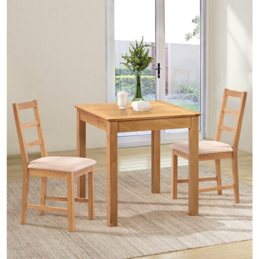 Hallowood Furniture - Hereford Oak Small Dining Table and 2 Chairs with Ladder Back, Solid Wooden Square Table and Chairs in Beige Seat, Kitchen