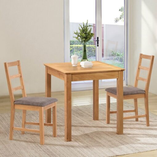 Hallowood Furniture - Hereford Oak Small Dining Table and 2 Chairs with Ladder Back, Solid Wooden Square Table and Chairs in Grey Seat, Kitchen Table