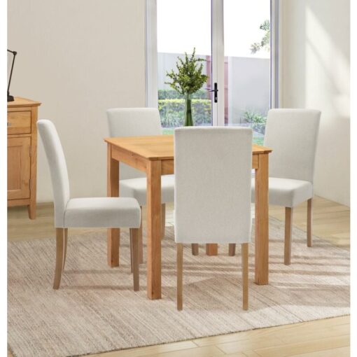 Hallowood Furniture - Hereford Oak Small Dining Table and 2 Straight Back Dining Chairs, Solid Wooden Square Table and Chairs in Beige Seat, Kitchen