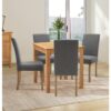 Hallowood Furniture Hereford Oak Small Dining Table and 4 Straight Back Dining Chairs, Solid Wooden Square Table and Chairs in Grey Seat, Kitchen