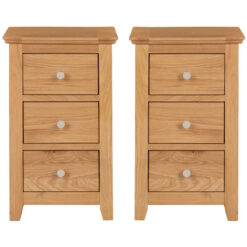 Hallowood Furniture - Hereford Pair of Bedside Table, Lamp Tables for Small Spaces, Light Oak Narrow Side Table, Bedside Cabinet, Wooden Table with