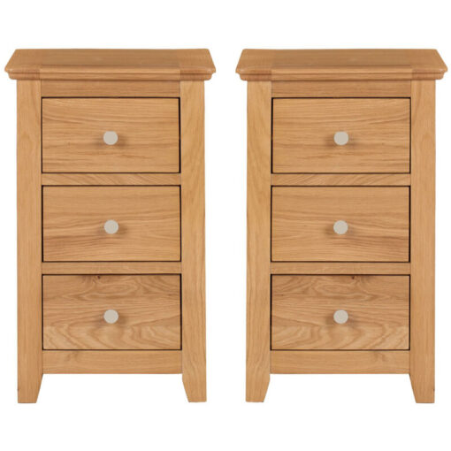 Hallowood Furniture - Hereford Pair of Bedside Table, Lamp Tables for Small Spaces, Light Oak Narrow Side Table, Bedside Cabinet, Wooden Table with