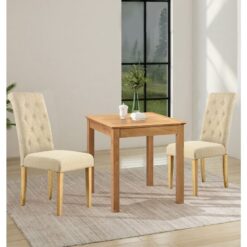 Hallowood Furniture Hereford Small Dining Table and 2 Chairs, Square Light Oak Small Table and Chairs, Small Kitchen Dining Table Set with 2 Linen